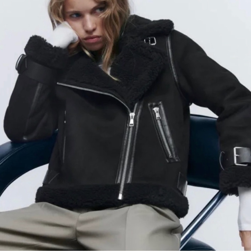 Women's Black Shearling Jacket
Perfect Winter Spring layering jacket